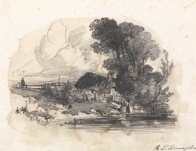 Bomen en een Huisje bij een Rivier door Richard Parkes Bonington